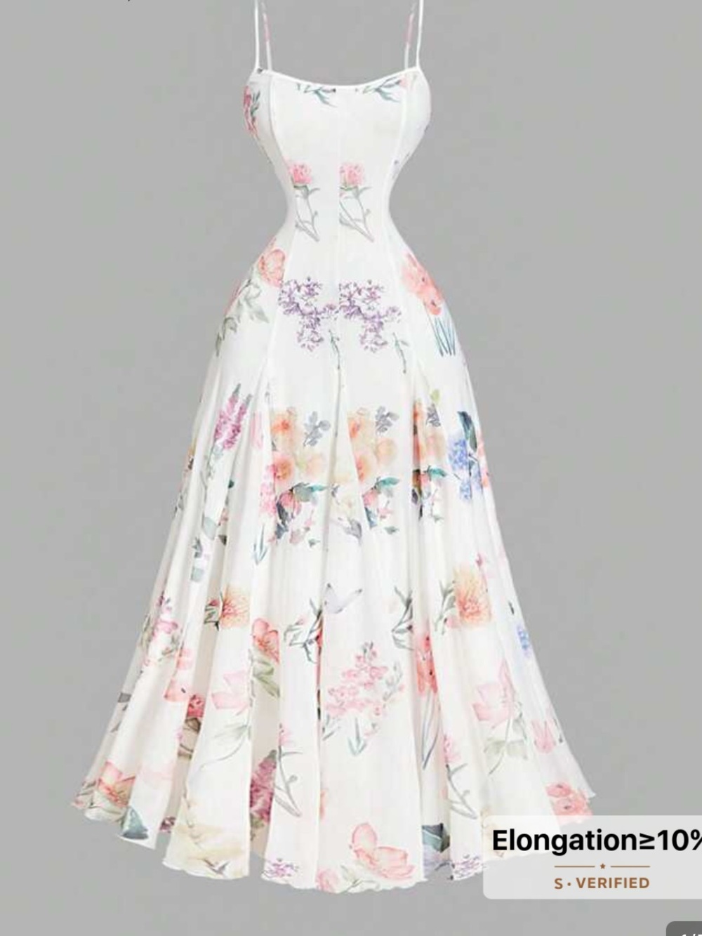 White Floral Mesh Spaghetti-Strap Maxi Dress